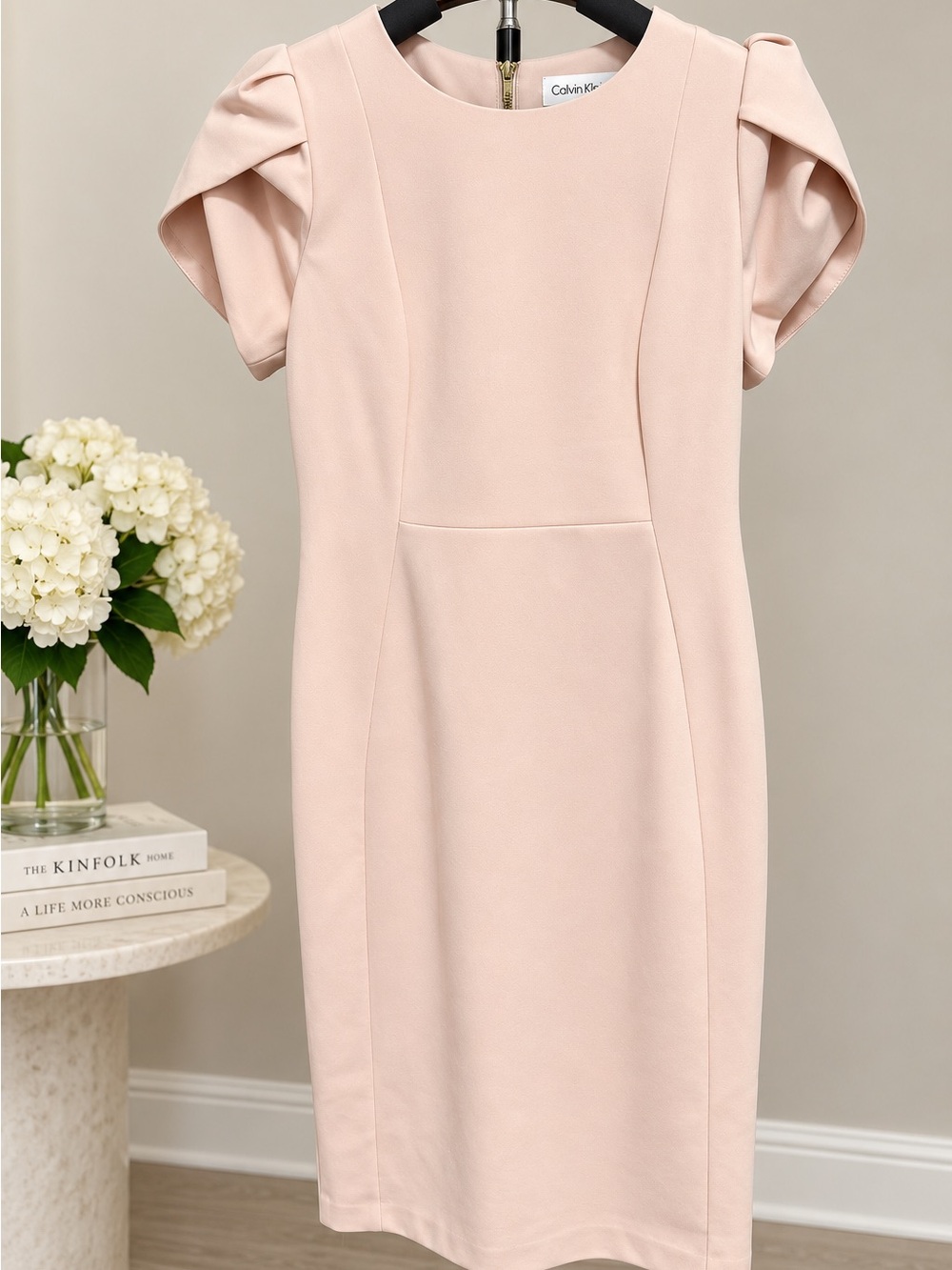 Calvin Klein Pale Blush Pink Short Sleeve Sheath Dress